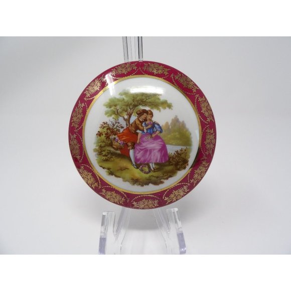 Vintage RH Limoges France Powder Vanity Trinket Box Burgandy and off white with - Picture 8 of 10